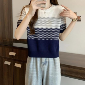 ICW Women's Stretchable Knit-Rib Half Sleeve Striped Crop Top T-Shirt 105 - Image 4