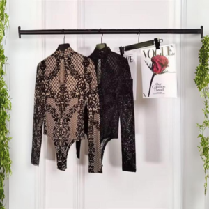 ICW Women's Elegent Embroidery Turtle Neck Mesh Transparent Hollow Backless Thin Bodysuit BodyCon Top - Image 4