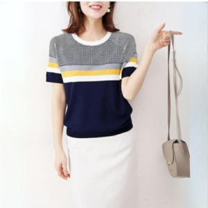 ICW Women's Knitting Ribbed Acrylic Stretchable Casual Checkered Crop Top T-Shirt for Girls - Image 3