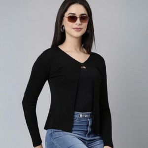 ICW Women's Acrylic Knitted Ribbed Cardigan Front-open Top Full Sleeve Shrug Jacket for Girls ((ONE SIZE -S-M)(Bust Size 30-36 Inch) - Image 6