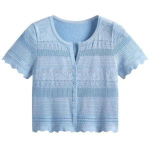 ICW Women's Knit-Rib Acrylic Crochet Hollow Out Button-Up Crop Top T-Shirt for Girls (Bust Size 28-32 Inch) - Image 5