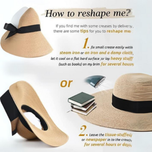 ICW Women Foldable Long Brim Ribbon Beach and Summer Straw Sun Hat/caps for Women & Girls UV Protection brown - Image 3